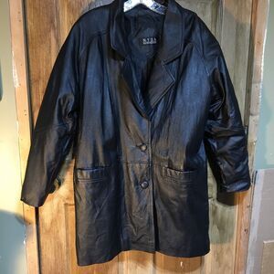 90s NYDA New York Direct Action Black Genuine Leather Coat Womens Size L Oversiz